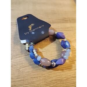 G by Gennaro Expandable Stretch Layer Wrap Bangle Bracelet Blue Purple Stone